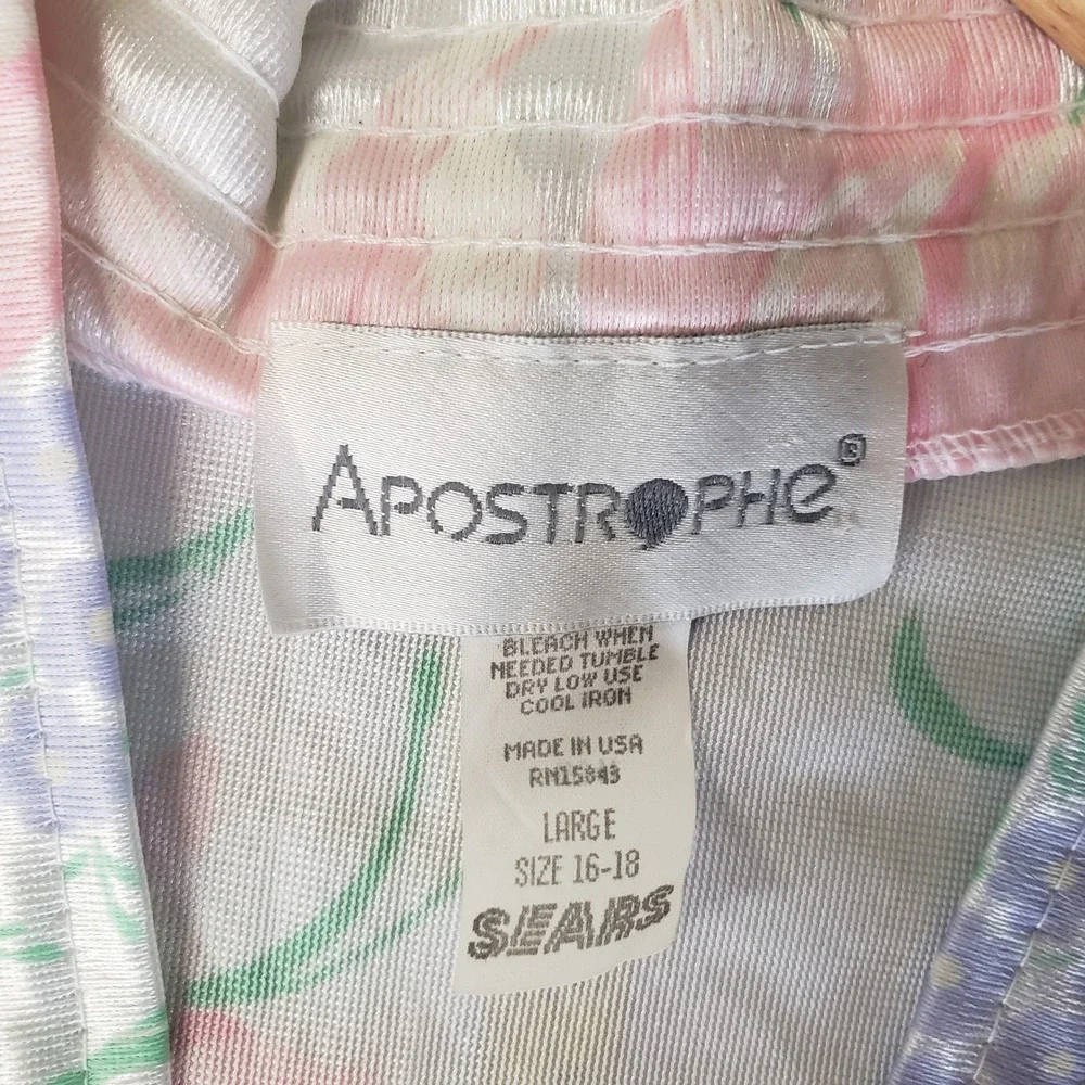 Apostrophe Womens Floral Robe Kimono Size Large Vintage Sears Romantic 90s Sleep